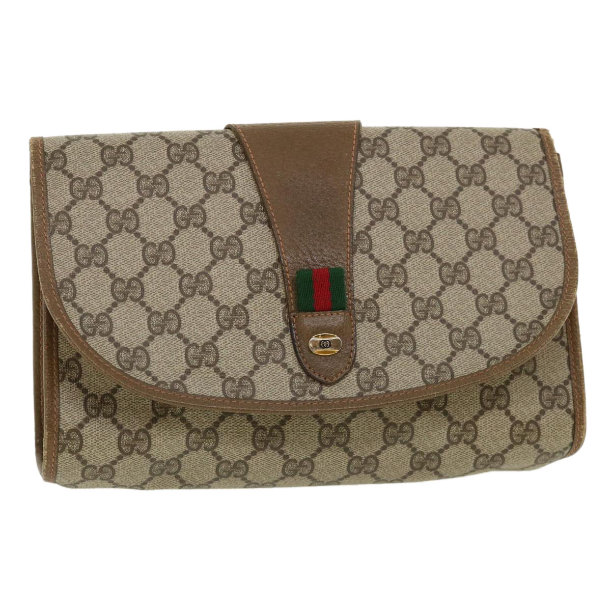 Gucci Gg Canvas Web Sherry Line Clutch Bag Beige Red Green 89 01 031 Auth Th3344